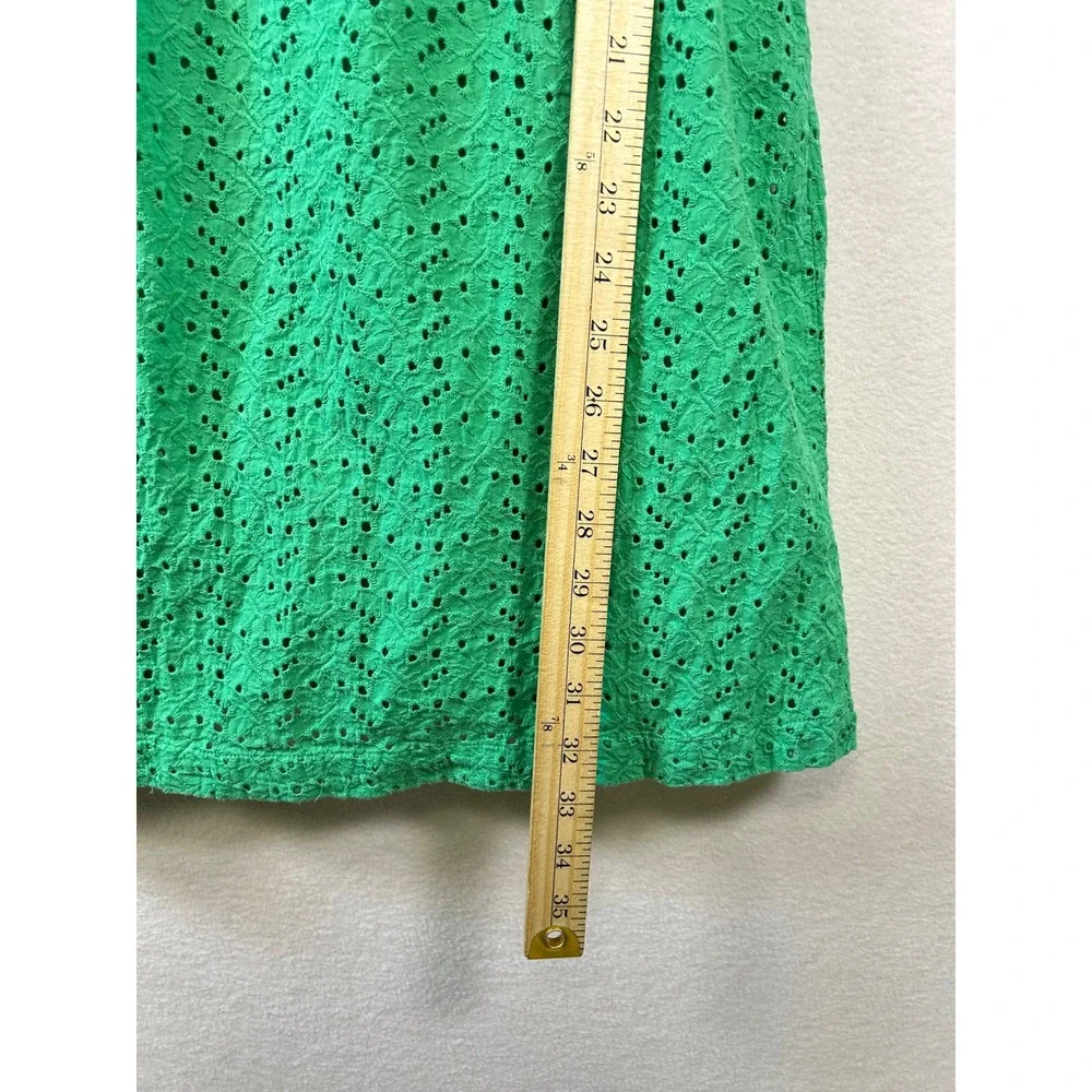 LLBean‎ Green Eyelet V Neck Sleeveless A Line Dress Size 4
